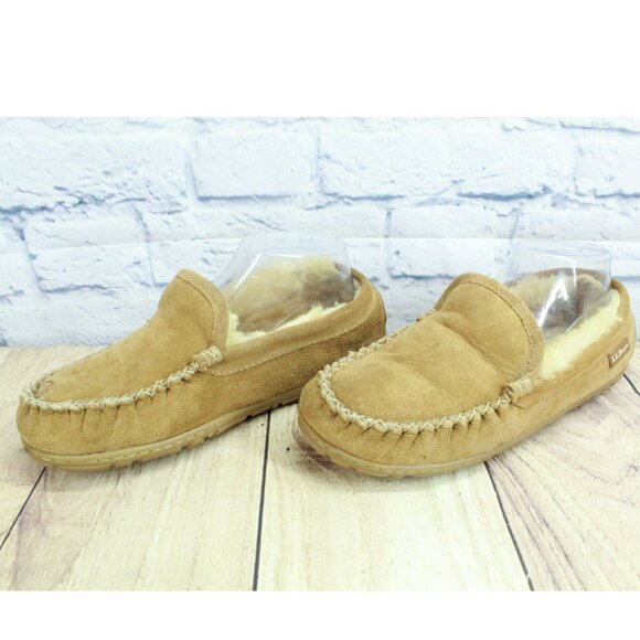 LL Bean Brown Suede Wicked Good Shearling Lined Venetian Slippers Size 7 M - Picture 2 of 9